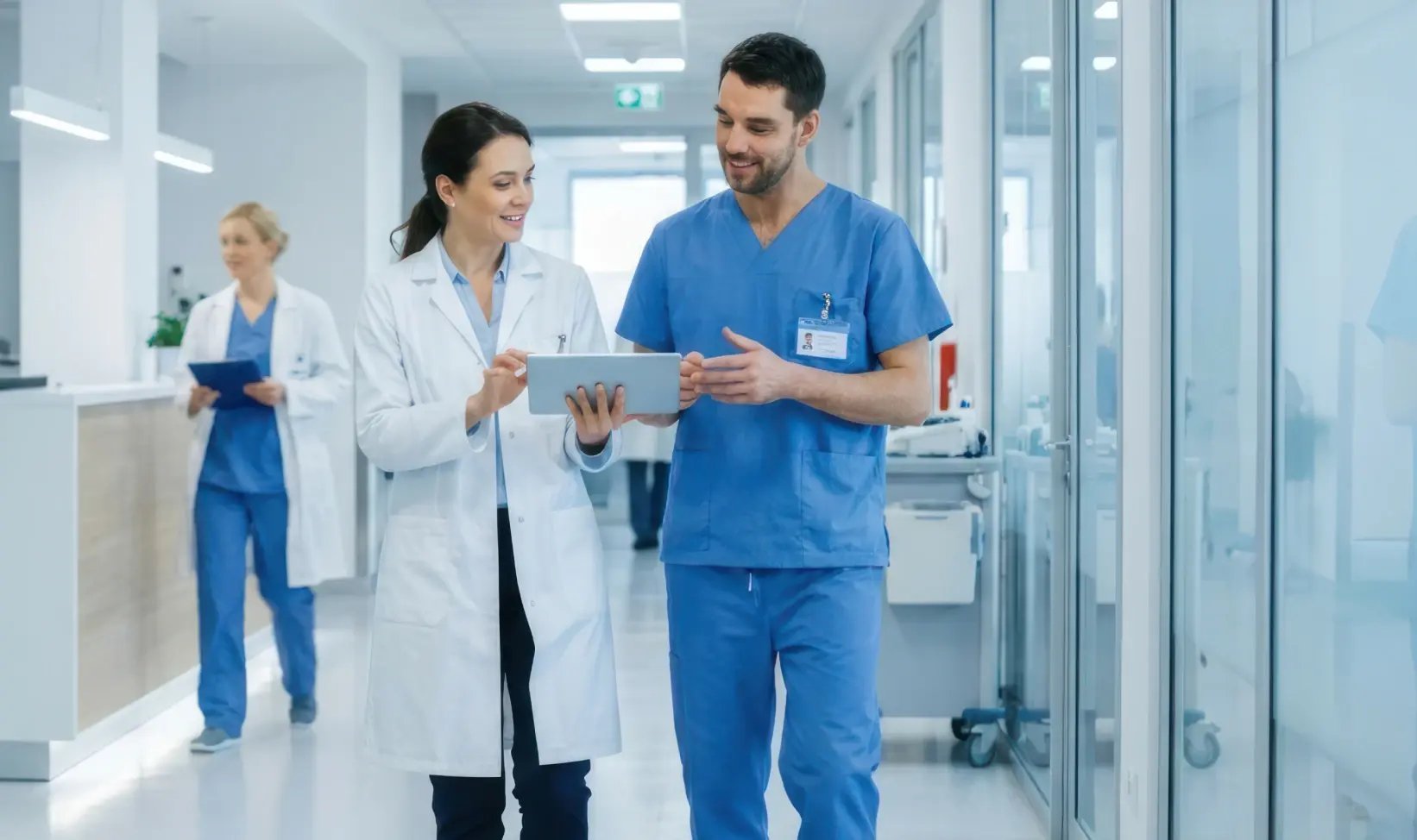 healthcare professionals collaborating in hospital